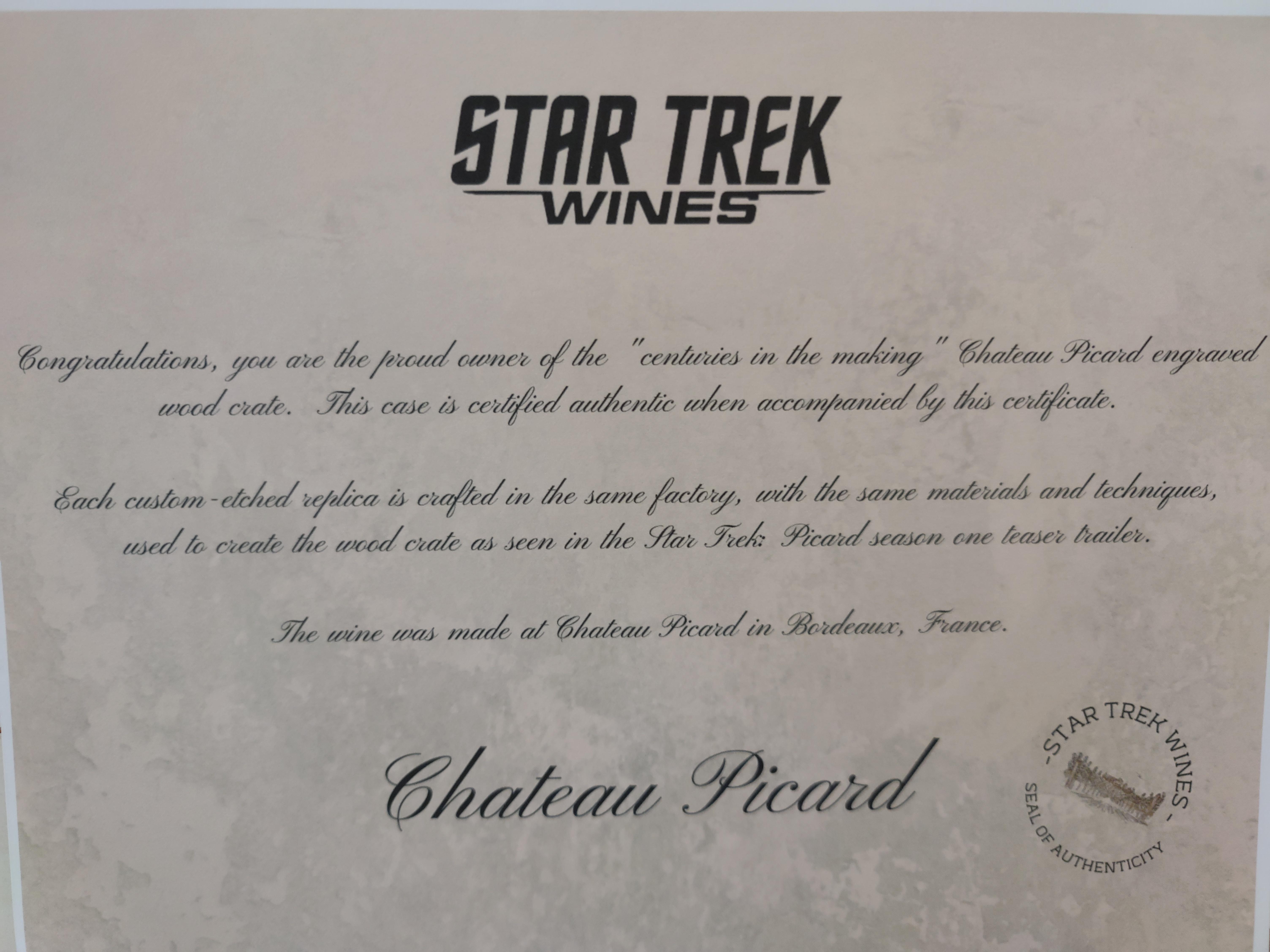 Star Trek: Picard Chateau Picard Vineyard Logo Wooden Wine Bottle